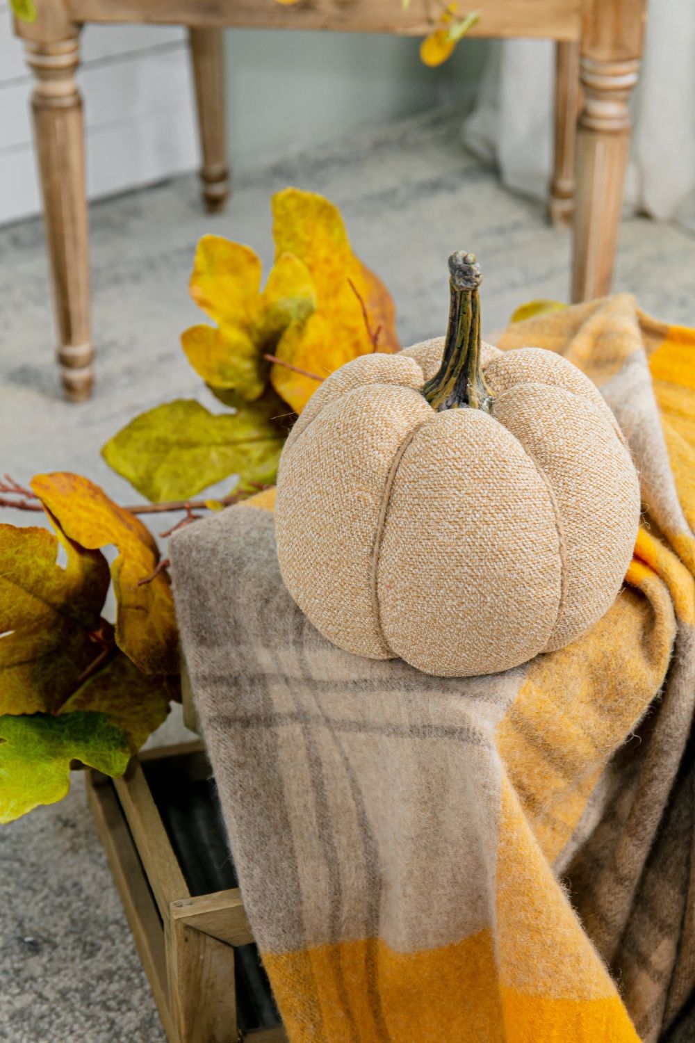 Weighted Pumpkin Ornament Decor For Holiday Harvest Festival Fall Festival & Thanksgiving (Set of 2) - Beige Multi