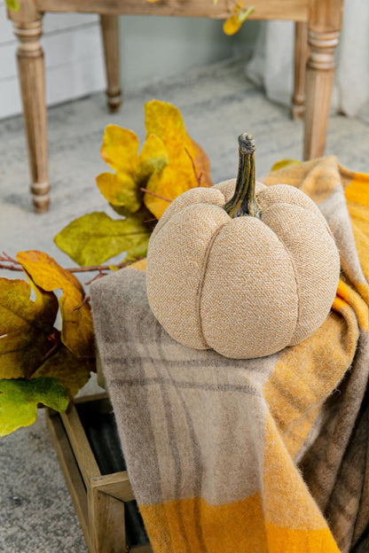 Weighted Pumpkin Ornament Decor For Holiday Harvest Festival Fall Festival & Thanksgiving (Set of 2) - Beige Multi