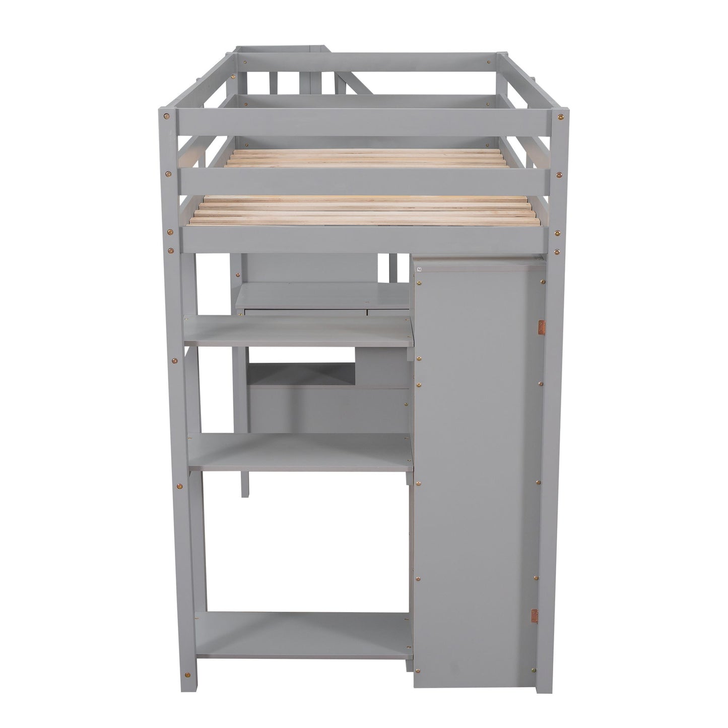 Twin Size Loft Bed With Storage Drawers, Desk And Stairs With Shelves - Gray