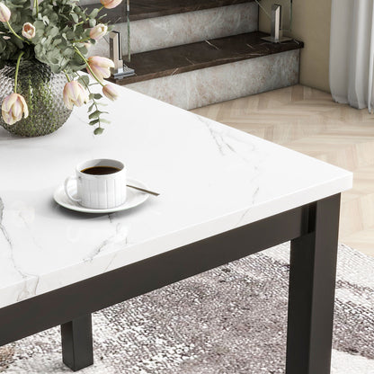 5-Piece Counter Height Dining Table Set With One Faux Marble Top Dining Table And Four Velvet Upholstered Chairs - Black