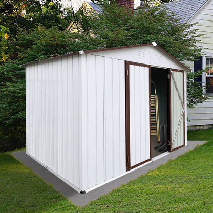 10'x8' Garden Sheds Outdoor Storage Sheds - White / Coffee