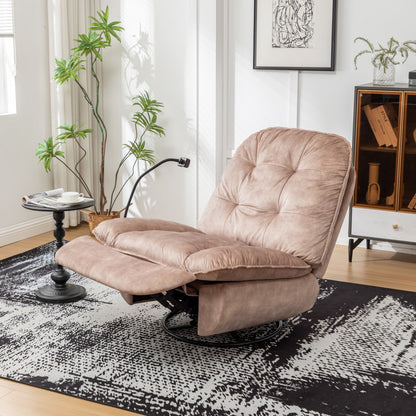 Modern Swivel Gliding Recliner Chair With Rocking Function And Phone Holder - Large Comfortable Reading Chair Stamped Velvet - Natural Brown