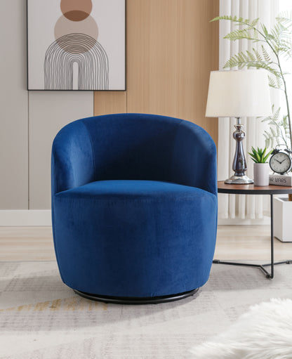 Velvet Fabric Swivel Accent Armchair Barrel Chair With Black Powder Coating Metal Ring - Blue