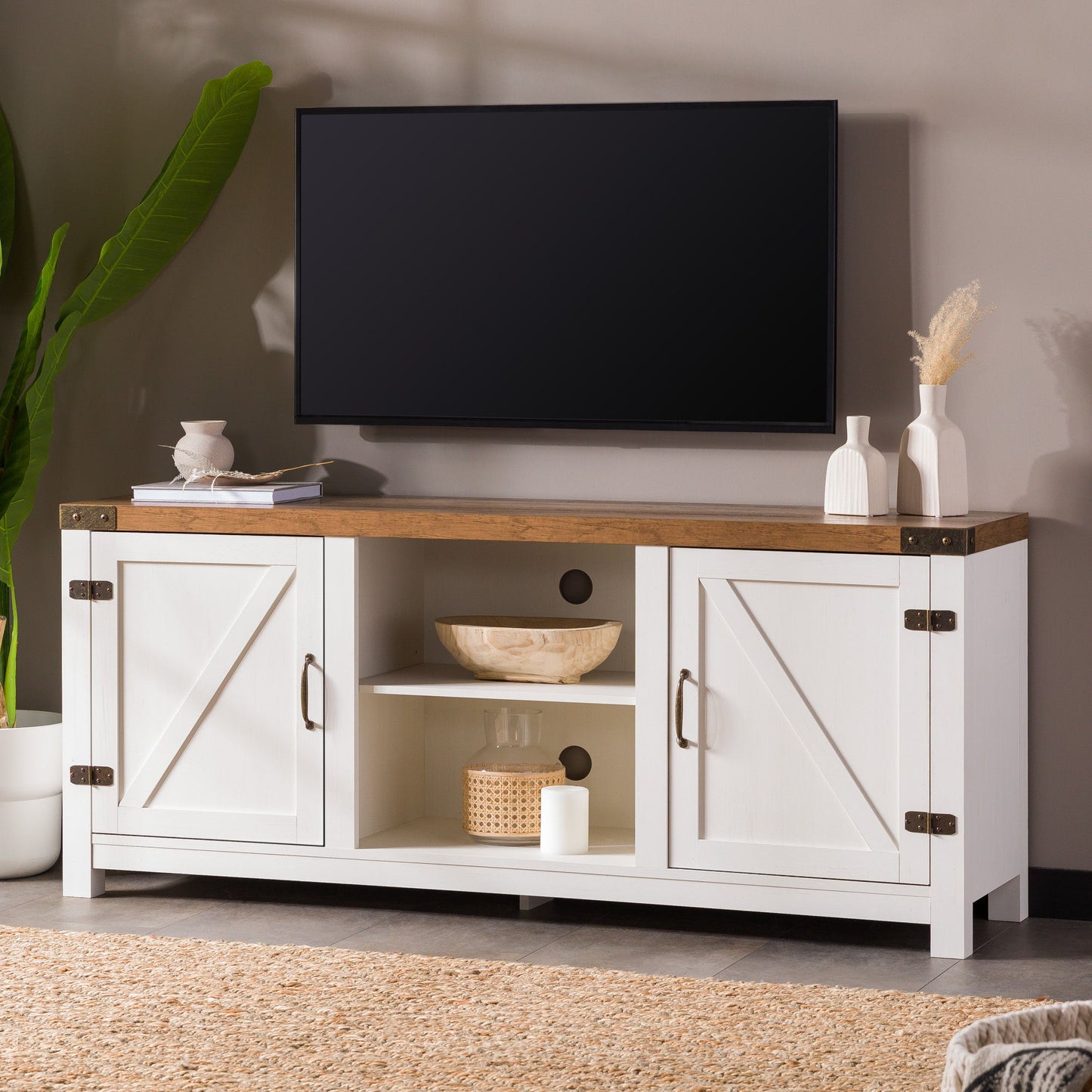 Modern Farmhouse Barn Door 3 Shelf TV Stand For TVs Up To 65ÔøΩÔøΩÔøΩÔøΩÔøΩÔøΩÔøΩÔøΩÔøΩÔøΩÔøΩÔøΩÔøΩÔøΩÔøΩÔøΩÔøΩÔøΩÔøΩÔøΩÔøΩÔøΩÔøΩÔøΩÔøΩÔøΩÔøΩÔøΩÔøΩÔøΩÔøΩÔøΩÔøΩÔøΩÔøΩÔøΩÔøΩÔøΩÔøΩÔøΩÔøΩÔøΩ - Rustic Oak / Brushed White