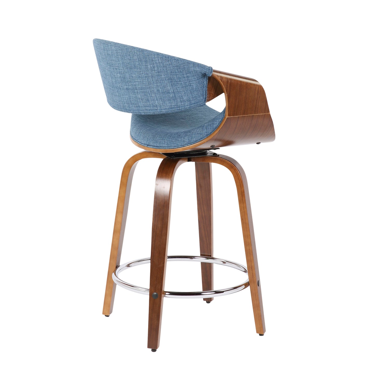 Curvini - Mid-Century Modern Counter Stool (Set of 2) - Walnut / Blue