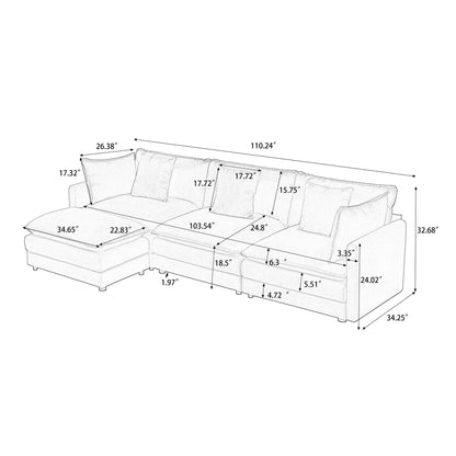 Modular Ottoman - Style Deep Seat Chenille Sofa With Cushions - Off White