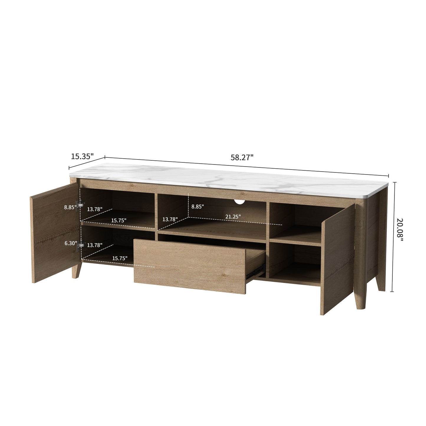 Modern TV Stand With LED Lights Entertainment Center TV Cabinet With Storage For Up To 80" For Gaming Living Room Bedroom - Natural Wood Wash