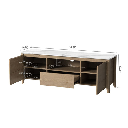 Modern TV Stand With LED Lights Entertainment Center TV Cabinet With Storage For Up To 80" For Gaming Living Room Bedroom - Natural Wood Wash