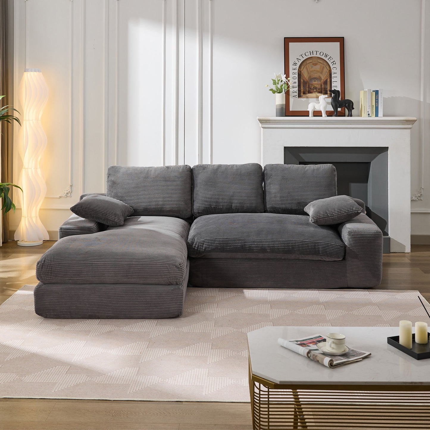 Modern Minimalist Modular Sectional Sofa Set, Upholstered Sleeper Couch - Gray
