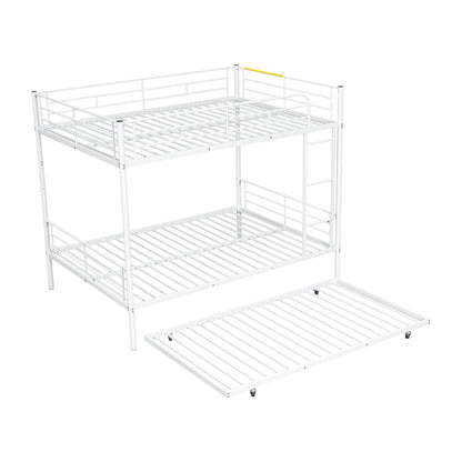 Full Over Full Metal Bunk Bed With Trundle - White