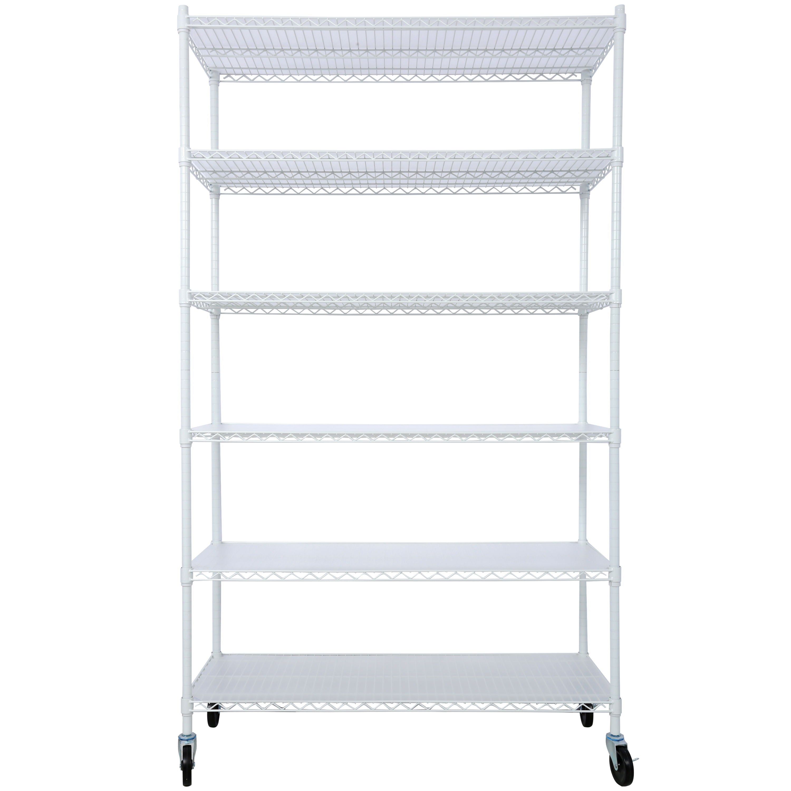 6 Tier 6000Lbs Capacity Nsf Metal Shelf Wire Shelving Unit, Heavy Duty Adjustable Storage Rack With Wheels & Shelf Liners For Commercial Grade Utility Steel Storage Rack - White