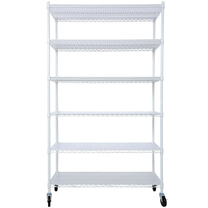 6 Tier 6000Lbs Capacity Nsf Metal Shelf Wire Shelving Unit, Heavy Duty Adjustable Storage Rack With Wheels & Shelf Liners For Commercial Grade Utility Steel Storage Rack - White