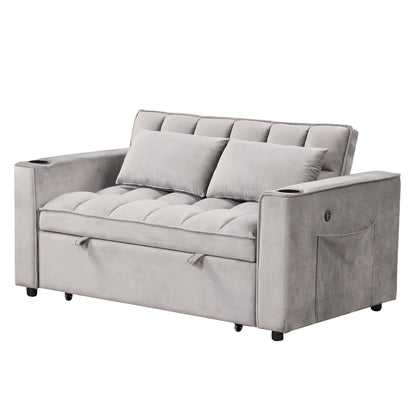 Multi Functional Sofa Bed With Cup Holder And USB Port For Living Room Or Apartments - Gray