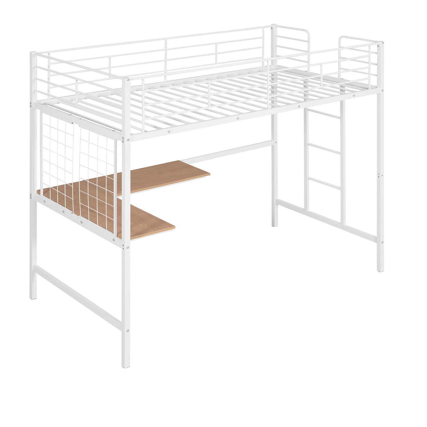 Twin Loft Bed With Desk And Grid - White