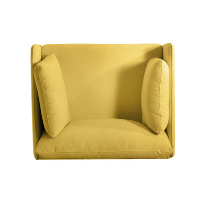Modern Upholstered Accent Chair With Soft Cushions, Sleek Armrest Design - Yellow