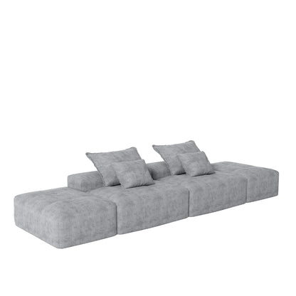 Modern Oversized Modular Sectional Sofa With 2 Ottoman And 2 Seat, Sparkling Chenille Fabric Soft Cushion Sofa With 4 Pillows, 4 Pieces Diy Combination Tufted Sofa, No Assembly Required - Gray