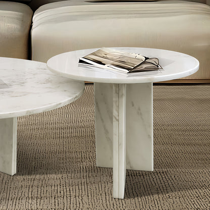 Luxury Snow Mountain Marble Coffee Table Set With Metal Base, Small Living Room Tables - White / Natural