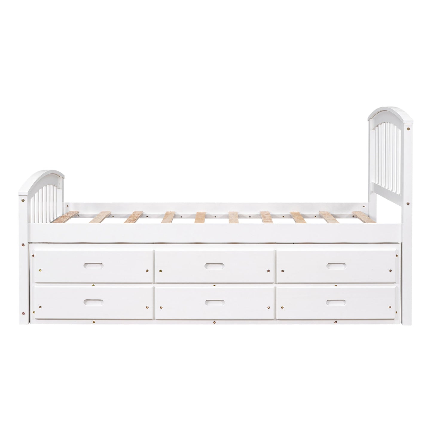 Twin Size Platform Storage Bed Solid Wood Bed With 6 Drawers - White
