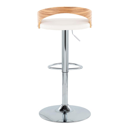 Grotto - Mid-Century Modern Adjustable Height Barstool With Swivel With Oval Footrest (Set of 2) - Chrome / Zebra / White