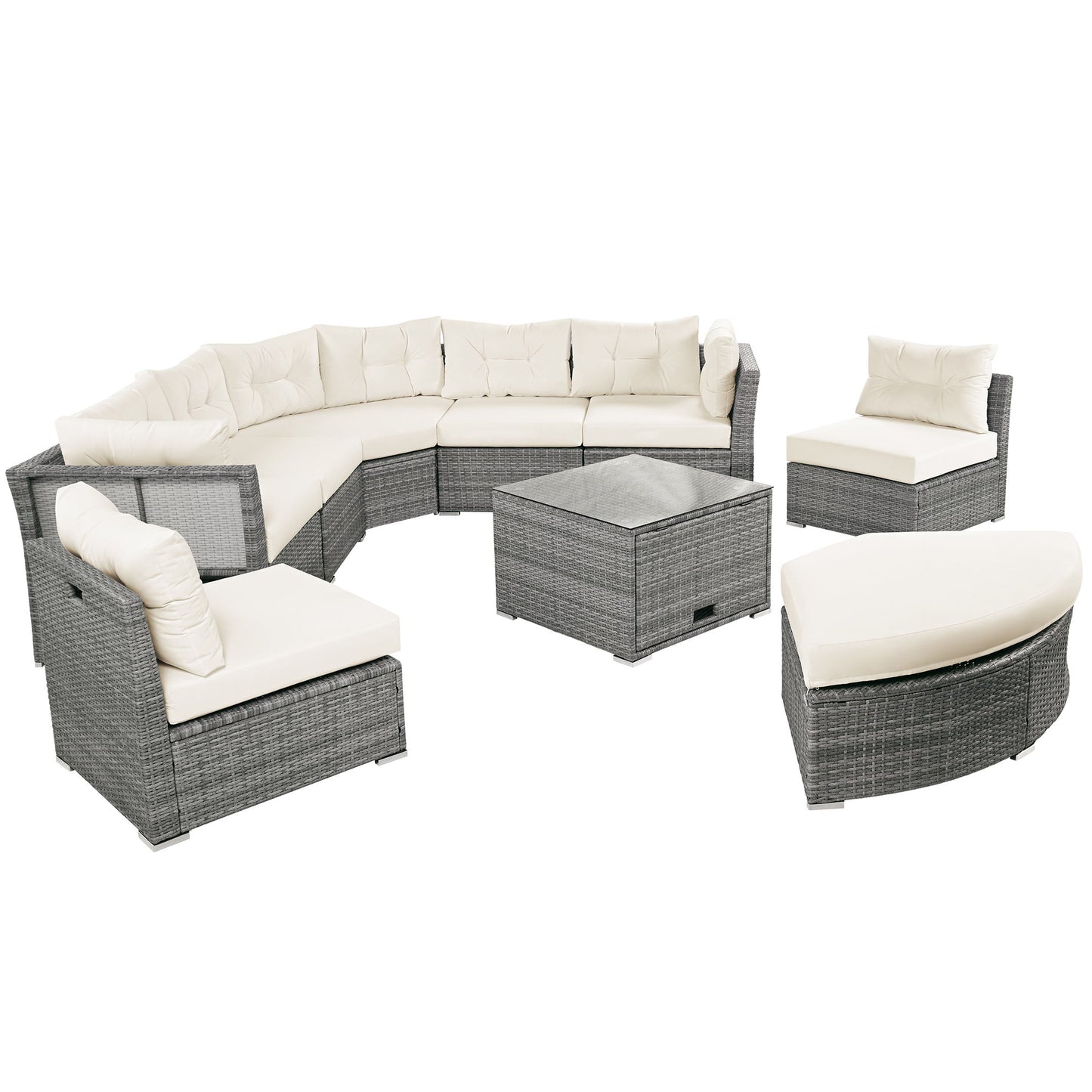 Patio Furniture Set Outdoor Daybed Rattan Sectional With Cushions And Center Table - Beige