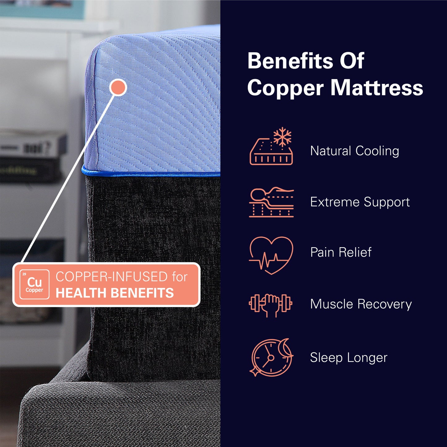 Refresh - 12" King Size Hybrid Cooling Fast Responding Latex Foam And Coil Mattress - Blue