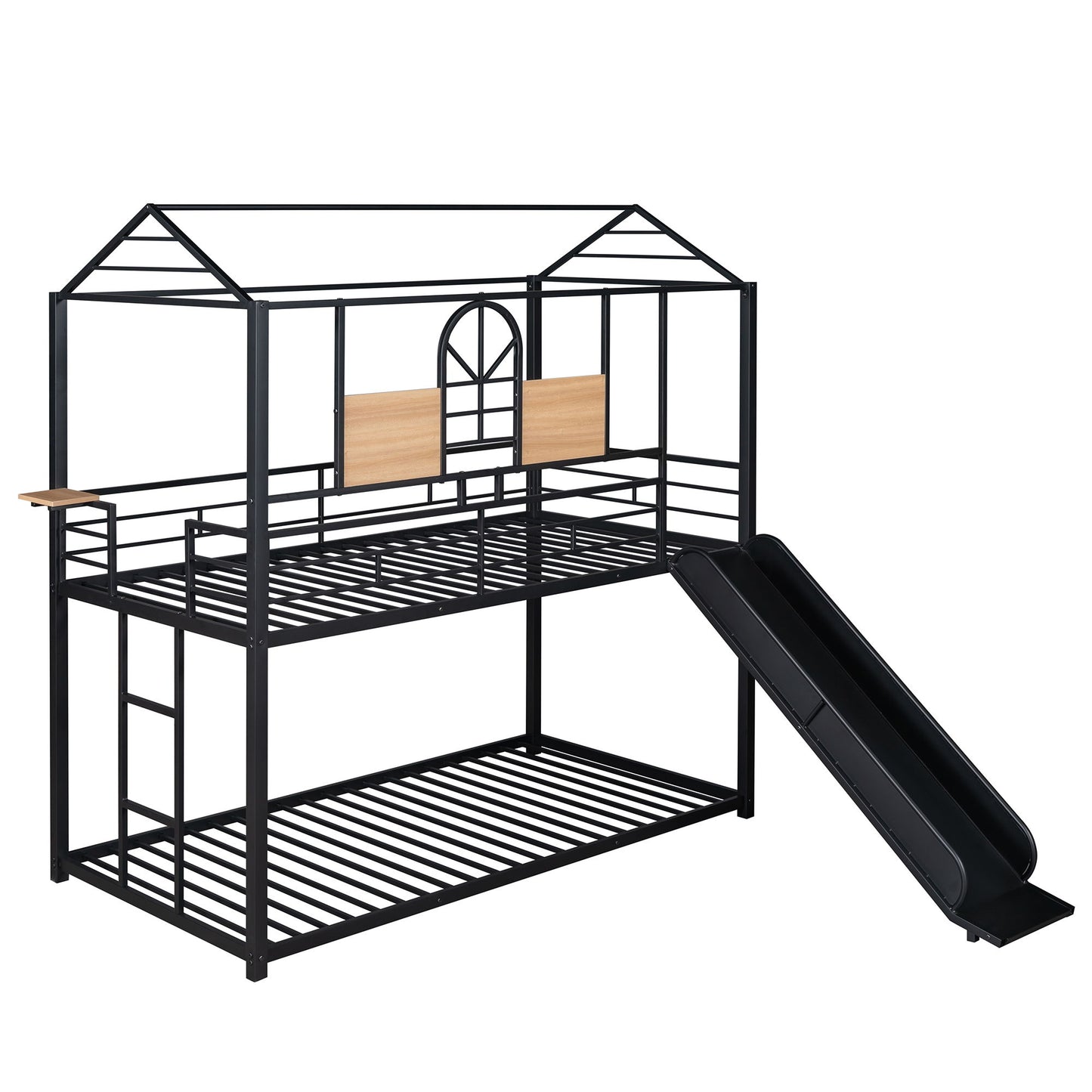 Twin Over Twin Bunk Bed, Housebed With Slide - Black
