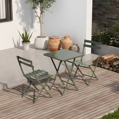 3 Piece Patio Bistro Set Of Foldable Squaretable And Chairs - Dark Green