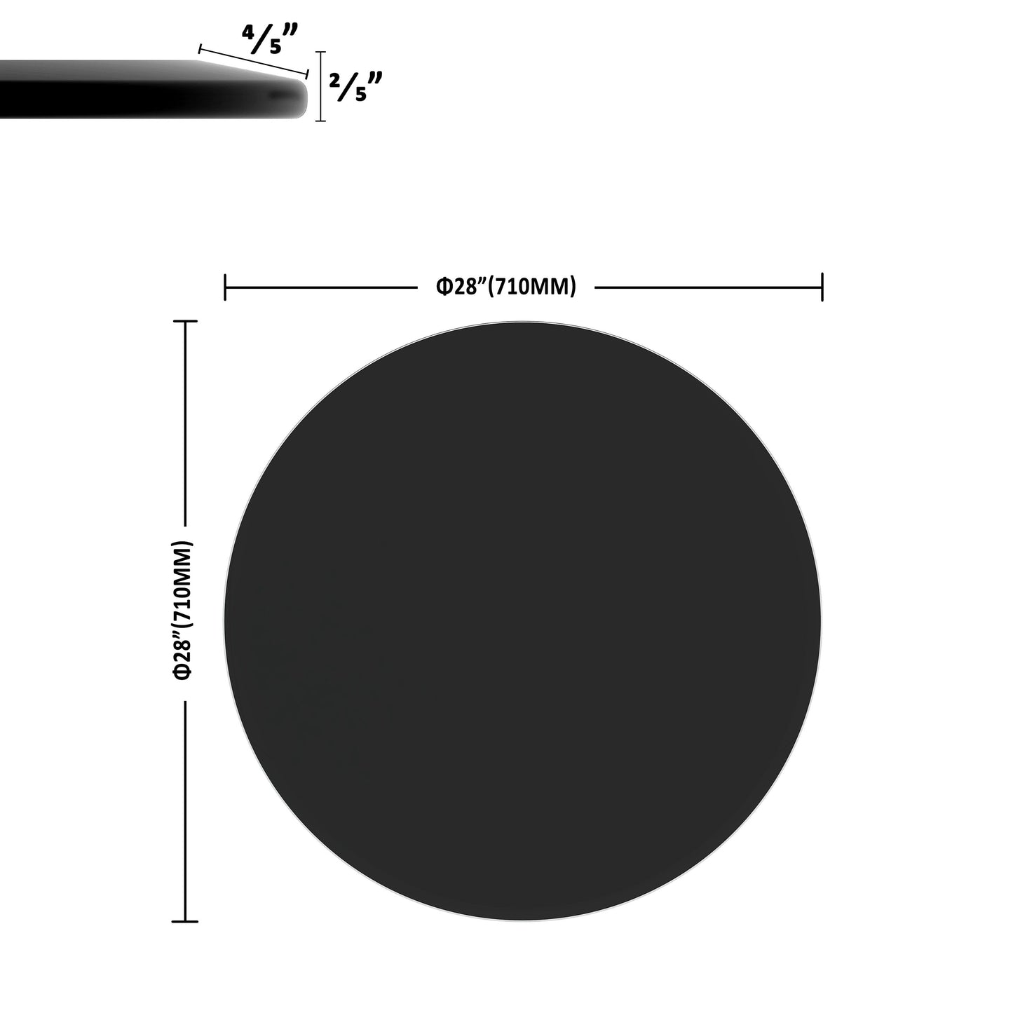 28" Round Tempered Glass Table Top Glass 2 / 5" Thick Beveled Polished Edge - Black