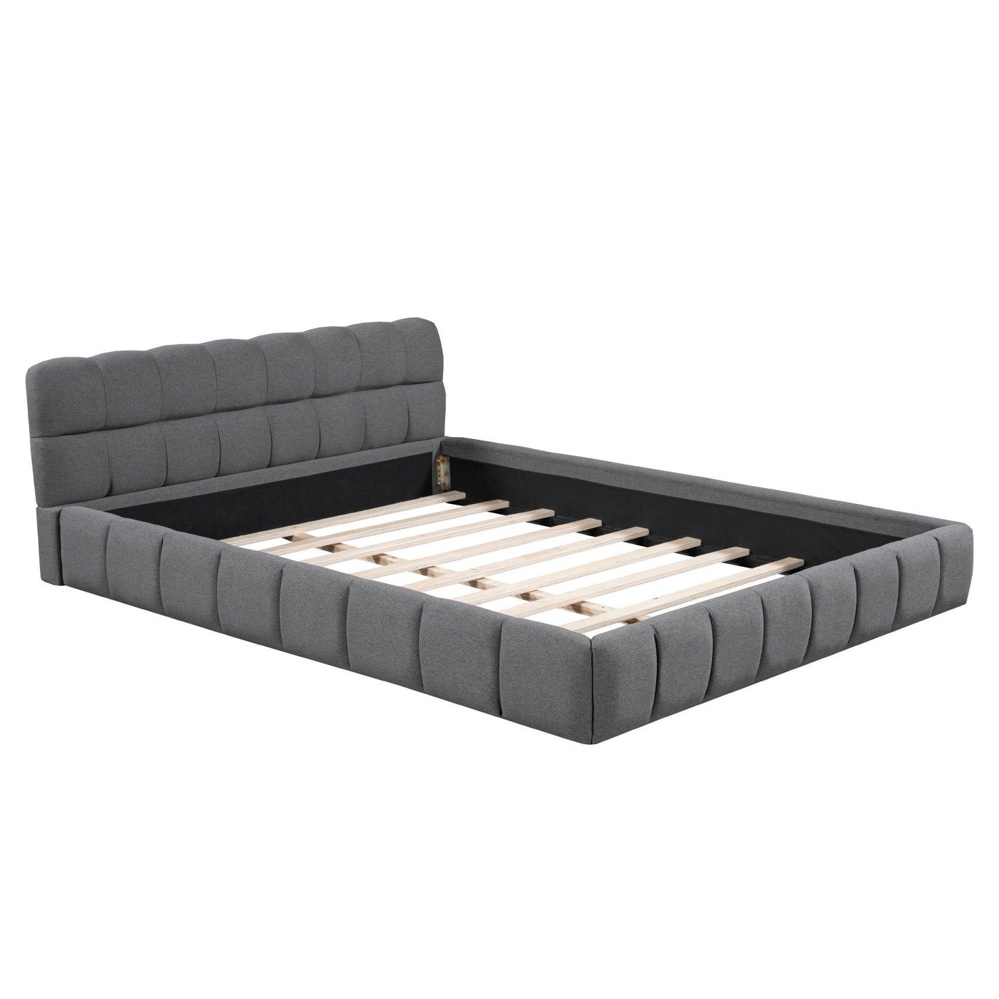 Queen Size Upholstered Platform Bed With Thick, Grounded Bed With Solid Frame - Gray