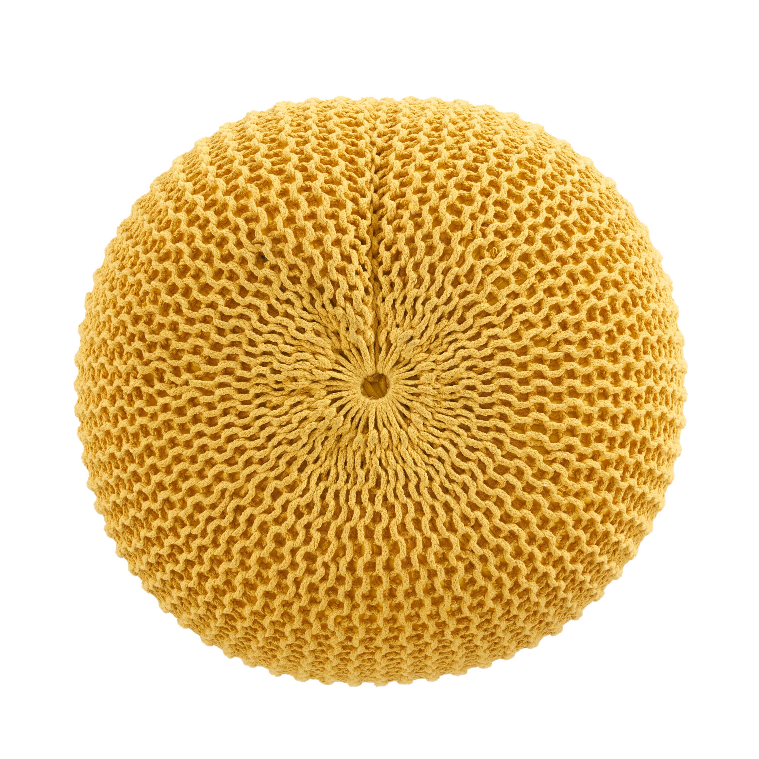 Bordeaux - Knitted Cotton Round Pouf Versatile Ottoman And Floor Cushionf - Yellow