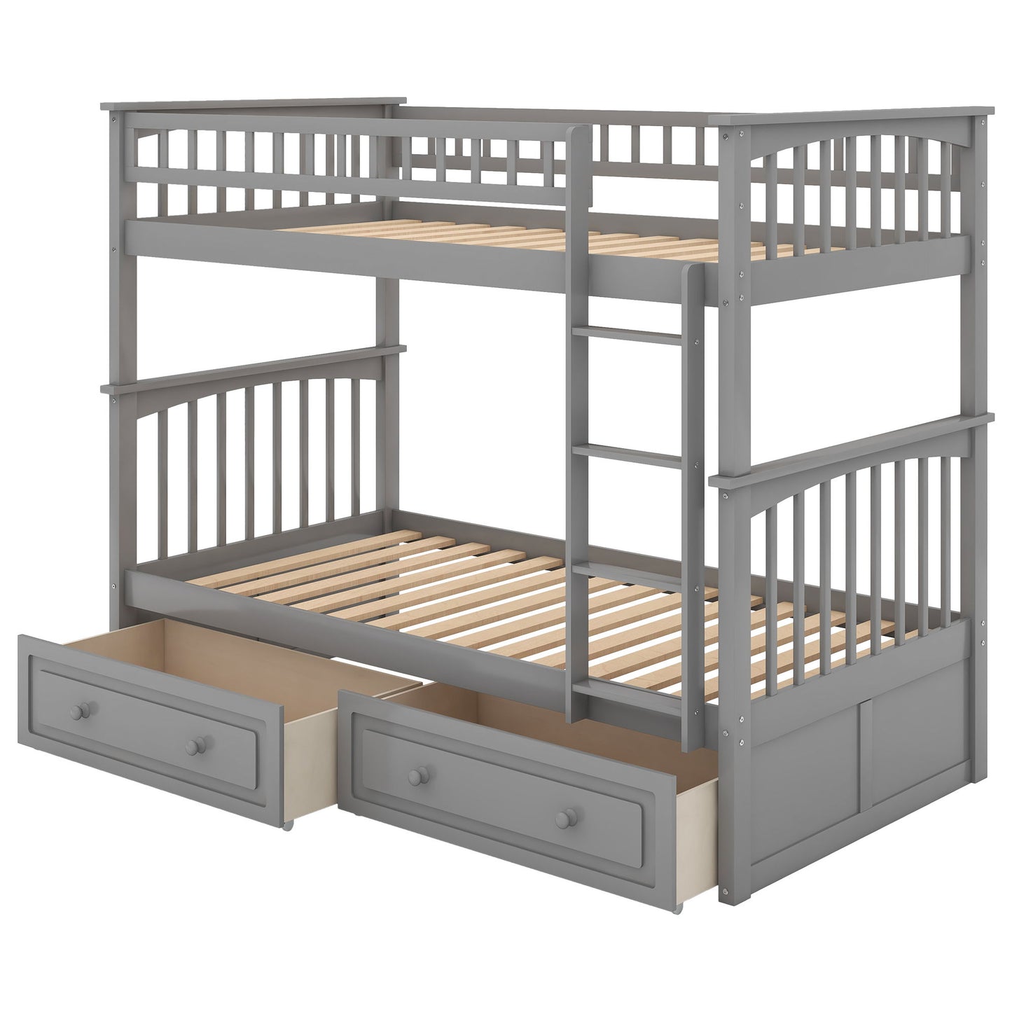 Twin Over Twin Bunk Bed With Drawers, Convertible Beds - Gray