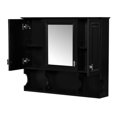 Wall Mounted Bathroom Medicine Cabinet, Modern Bathroom Wall Cabinet With Mirror, Mirror Cabinet With Open Shelves - Black