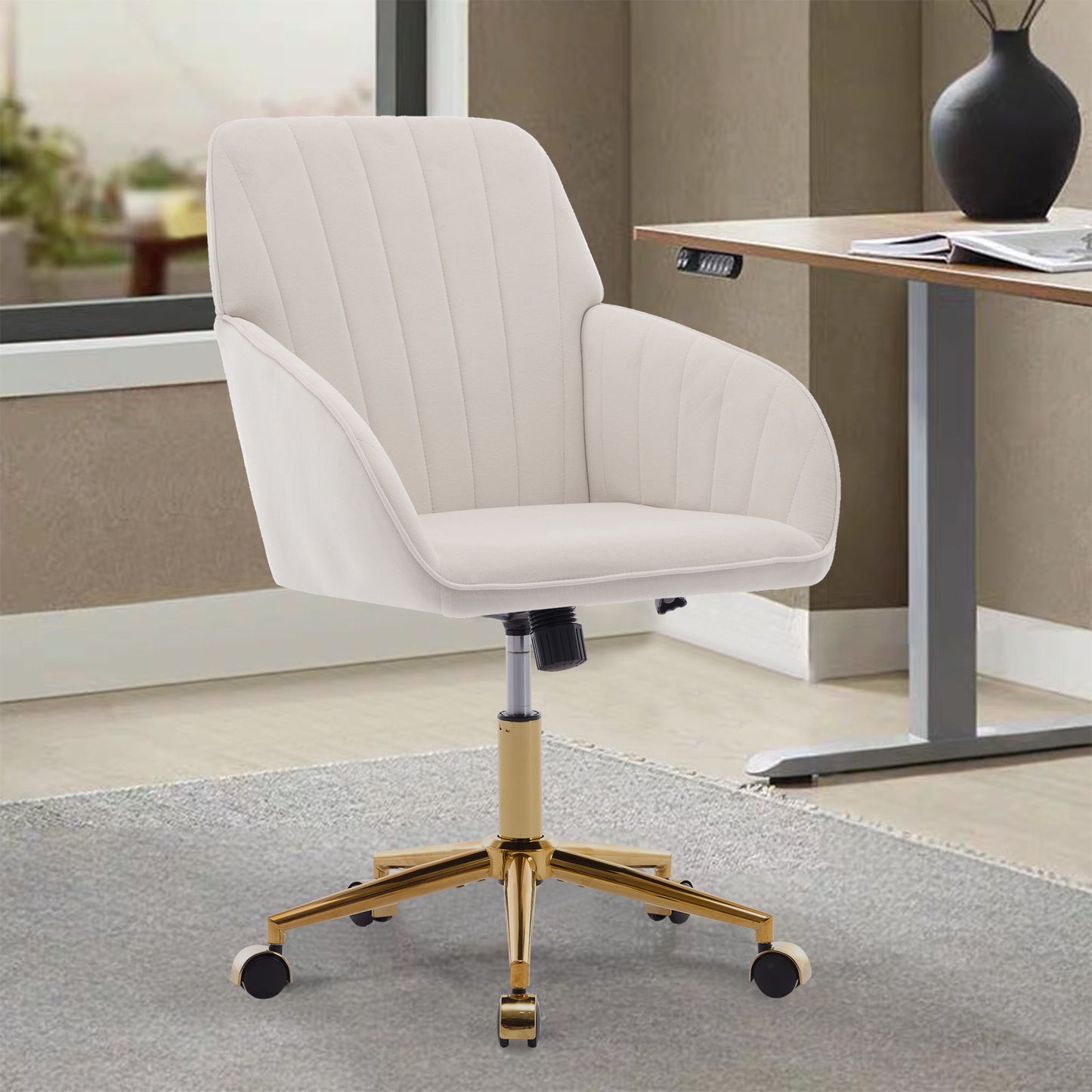 Ergonomic Swivel Office Chair, Adjustable And Comfortable - Beige