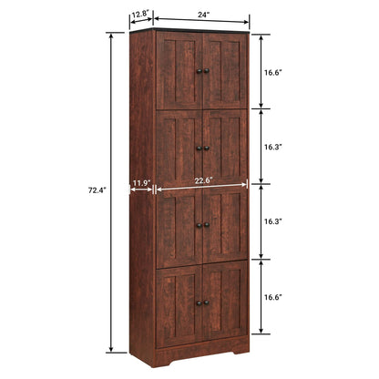 Tall Storage Cabinet With 8 Doors And 4 Shelves, Wall Storage Cabinet For Living Room, Kitchen, Office, Bedroom, Bathroom - Walnut