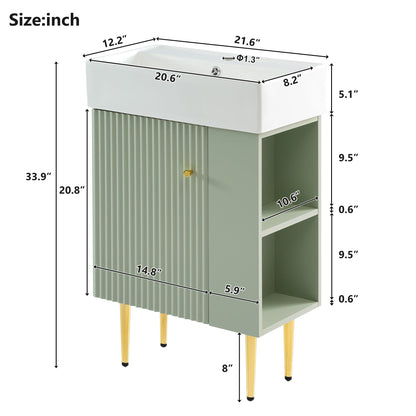 Bathroom Vanity, Combo Cabinet, Bathroom Storage Cabinet, Single Ceramic Sink, Right Side Storage - Green