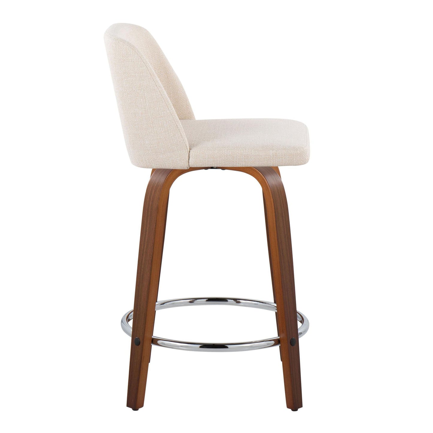 Toriano - Mid-Century Modern Fixed Height Counter Stool & Swivel With Round Footrest (Set of 2) - Walnut / Cream