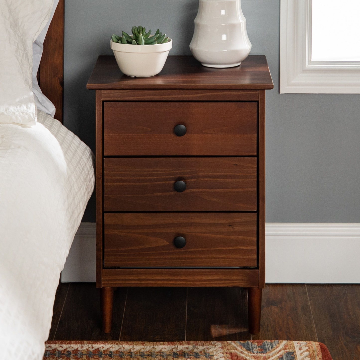 Classic 3 Drawer Solid Wood Nightstand - Walnut