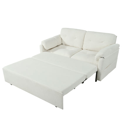 Modern Convertible Sleeper Sofa Bed With Pull Out Queen Design, Side Storage & Thick Cushions Chenille Loveseat For Living Room Or Bedroom 3 In 1 Function - Beige