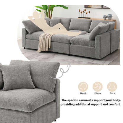 Modern Modular Cloud Sofa Bed, 6 Seat Chenille Sectional Couch Set With Ottoman, Free Combination, Convertible U Shaped Sleeper Sofa - Gray