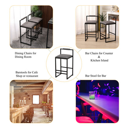 Modern Armless Metal Legs Kitchen Island Stools With Back Upholstered Chairs 2 Piece Set - Gray