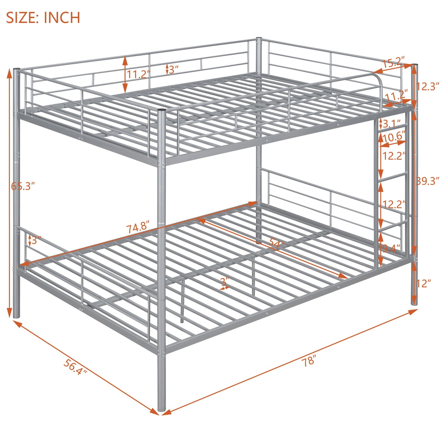 Full Over Full Metal Bunk Bed - Sliver