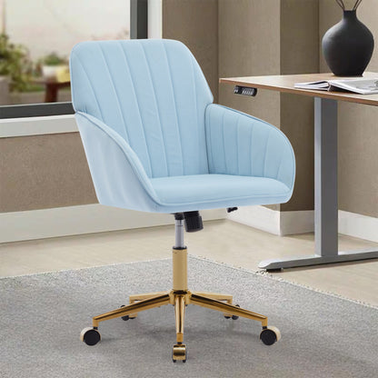 Adjustable Office Chair, Ergonomic Swivel Chair With Golden Base, Comfortable For Long Sitting - Baby Blue