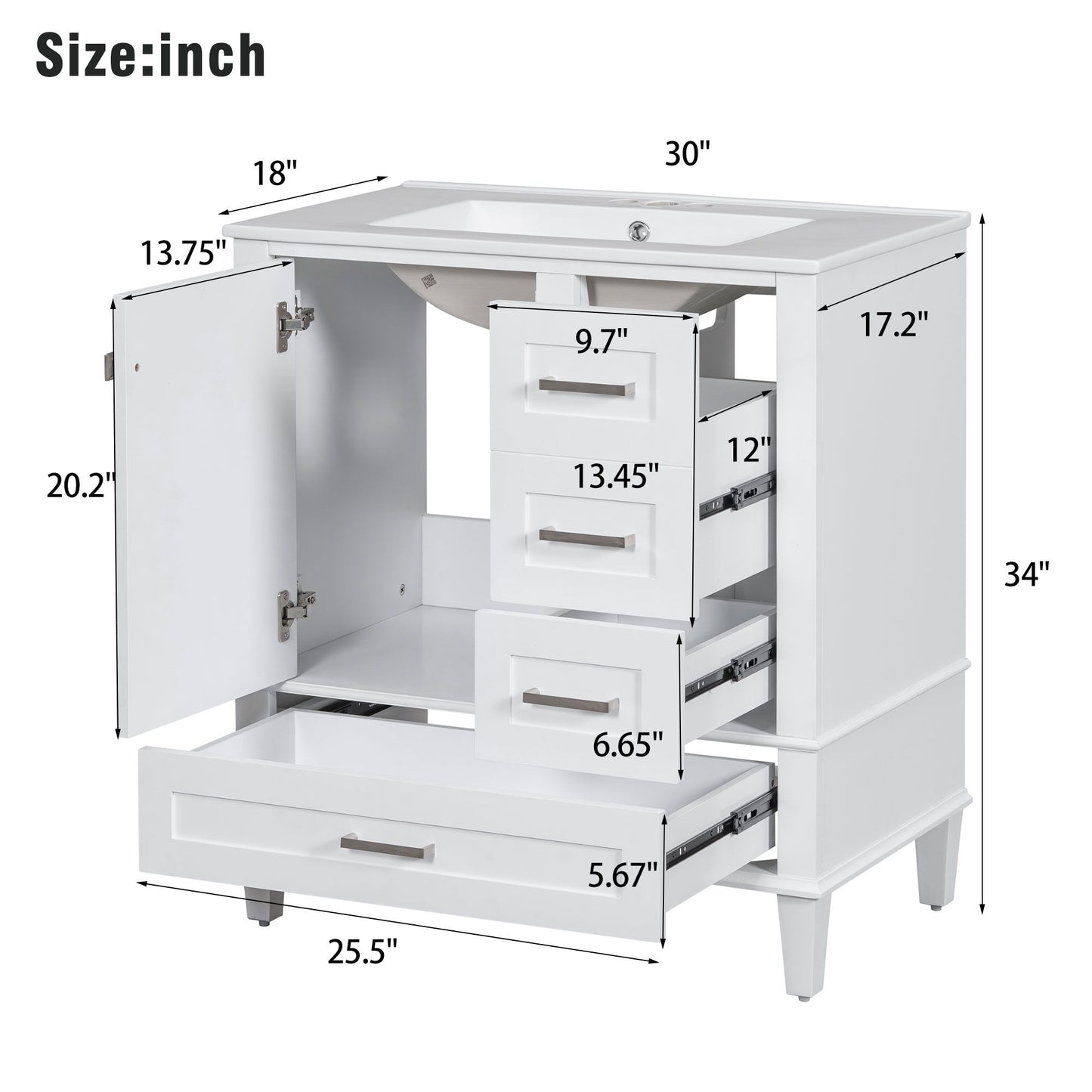 Bathroom Vanity, Modern Bathroom Cabinet With Sink Combo Set, Bathroom Storage Cabinet With A Soft Closing Door And 3 Drawers, Solid Wood Frame - White