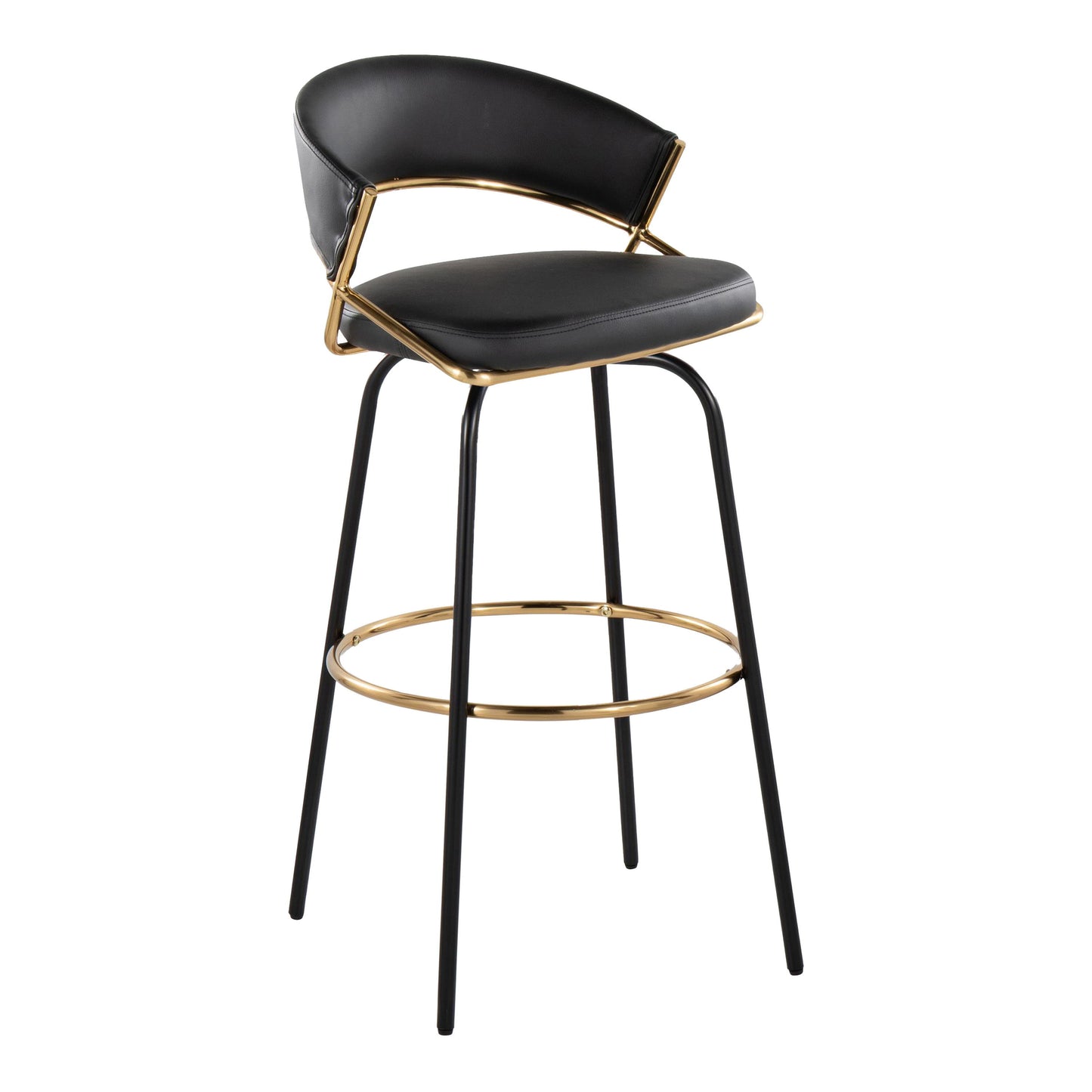 Jie - Fixed Height Contemporary Barstool With Swivel With Round Footrest (Set of 2) - Gold / Black / Gold