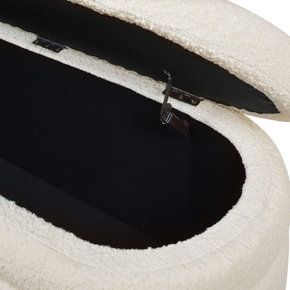 Fuji - Upholstered Oval Storage Bench - Ivory White