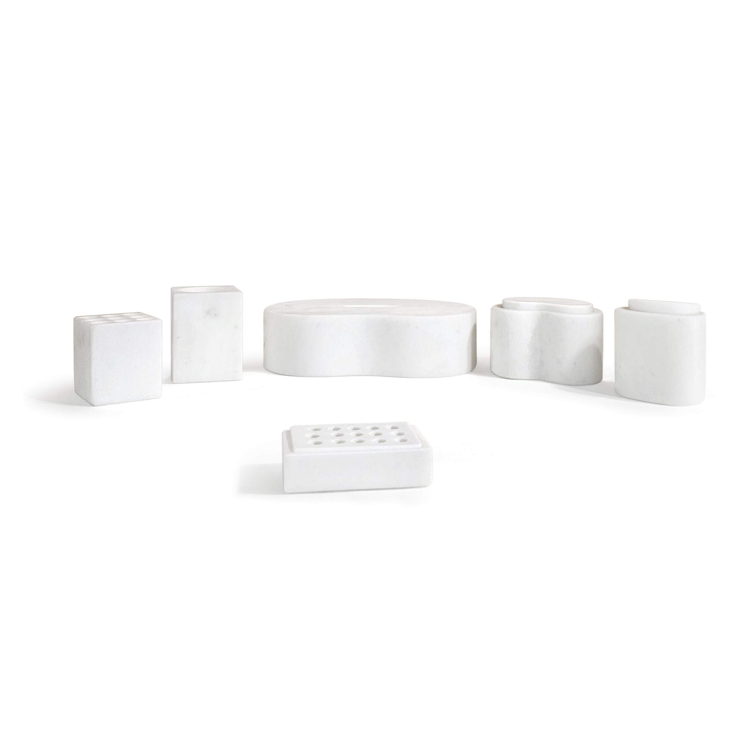 Marble Bathroom Accessories Set - Natural Stone - White / Natural