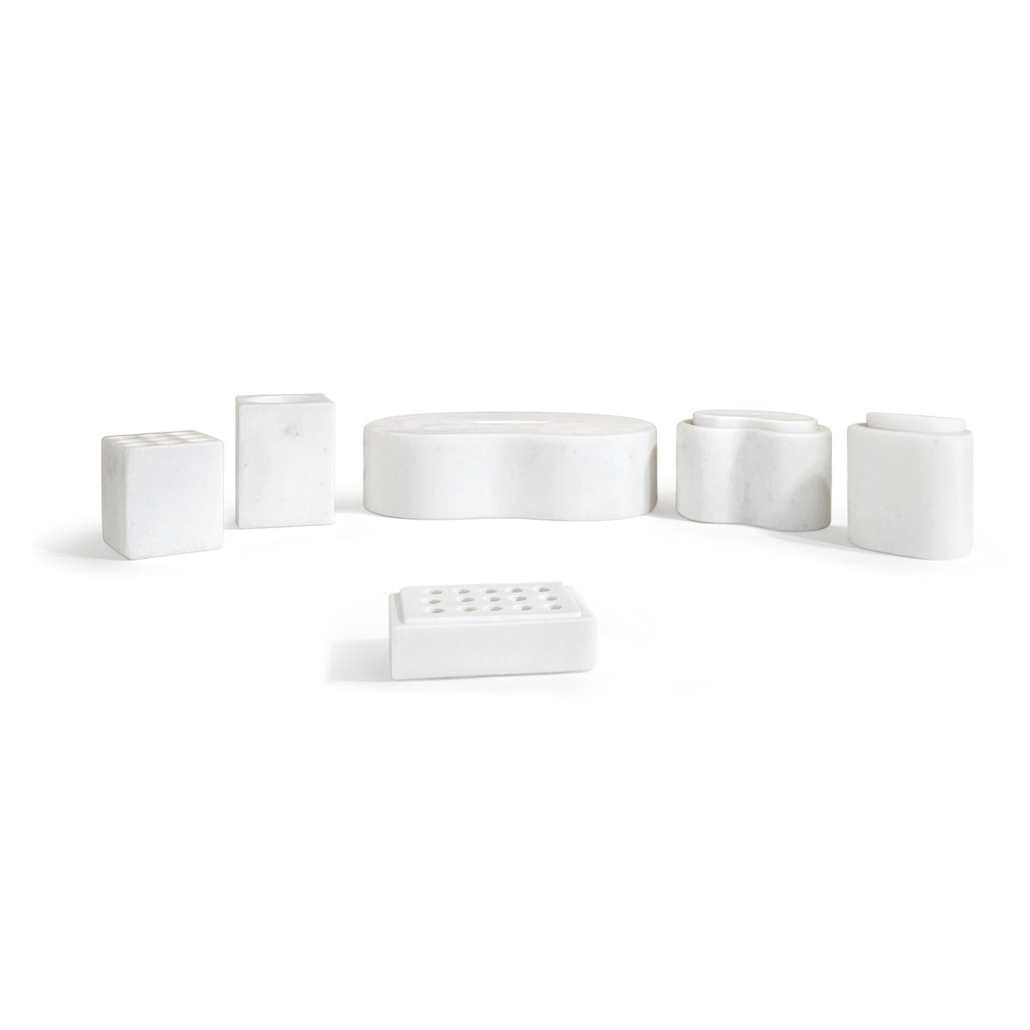 Marble Bathroom Accessories Set - Natural Stone - White / Natural