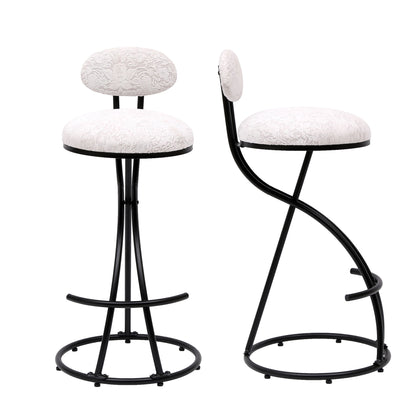 Round Print Bar Stools (Set of 2) Metal Upholstered Chairs For Kitchen Island & Dining Rooms - Black & White Print