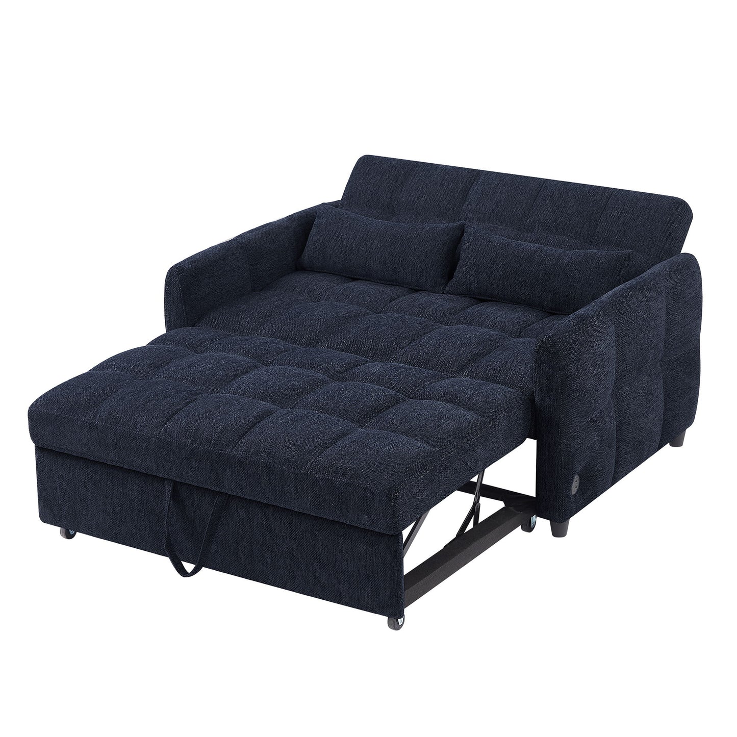 Loveseat Sofa Pull Out Sofa Bed Tufted Sleeper Sofa With An Adjustable Backrest, 3 USB Ports And 2 Lumbar Pillows For Living Room - Blue