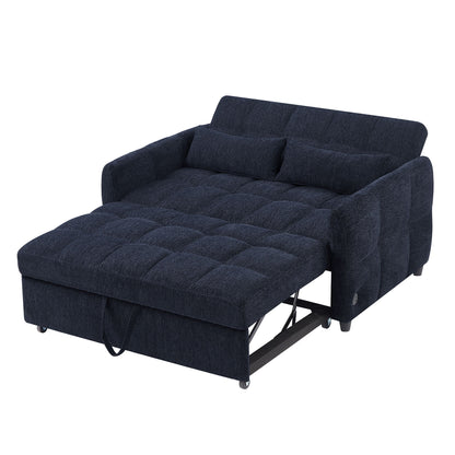Loveseat Sofa Pull Out Sofa Bed Tufted Sleeper Sofa With An Adjustable Backrest, 3 USB Ports And 2 Lumbar Pillows For Living Room - Blue